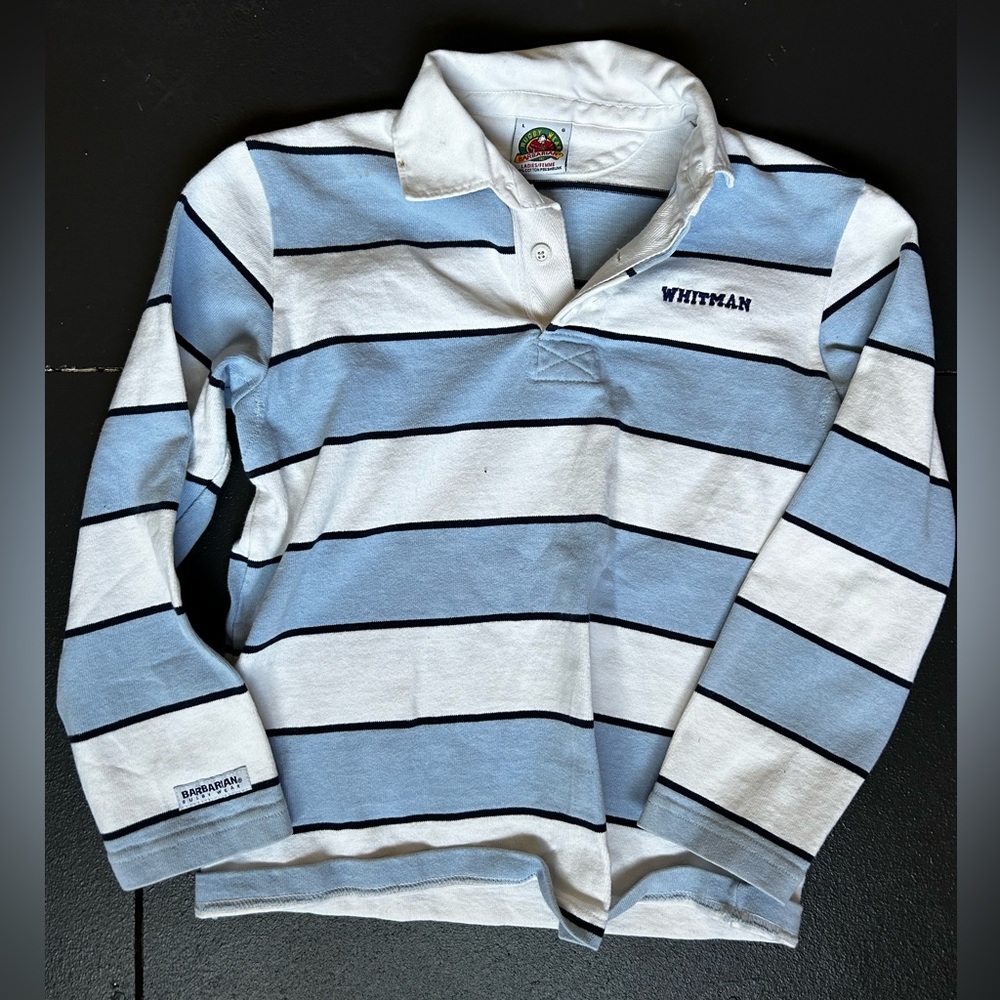 White, Black, and Blue Striped Whitman Polo